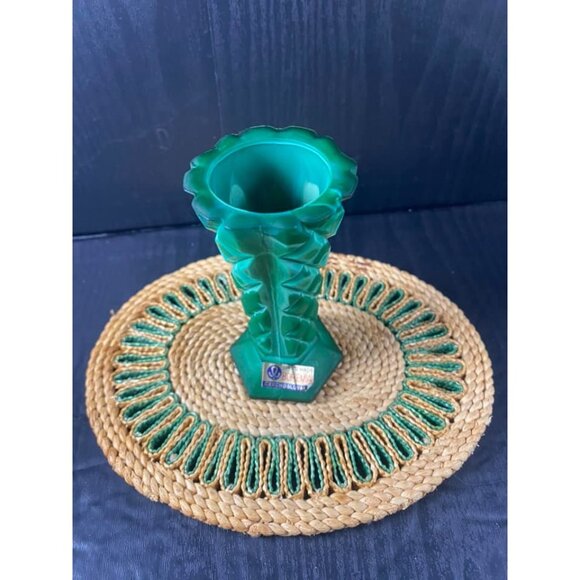 1930s Czech Bohemia Green Malachite Vase Hatpin Holder Gift for Her Mom Daughter - Picture 3 of 4